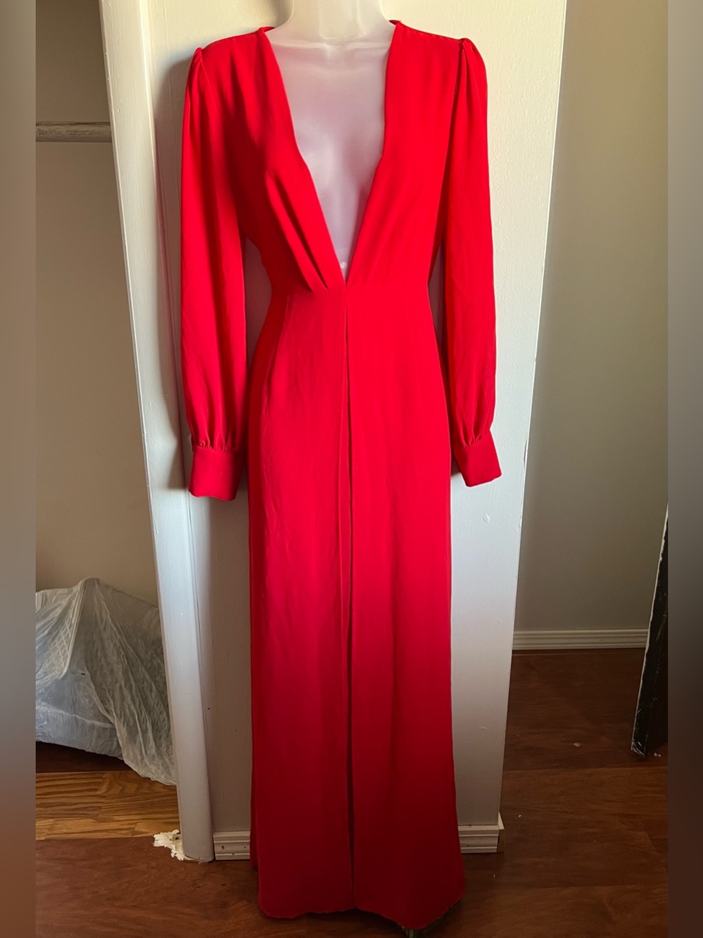 Forever 21 Bold Red Plunging V-Neck Long Sleeve Maxi Dress